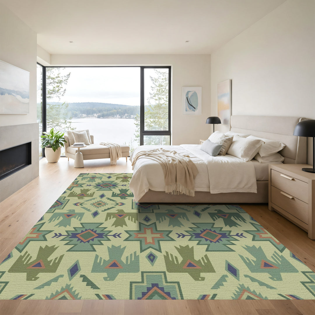 Sage Green Thunderbird Geometric Rug