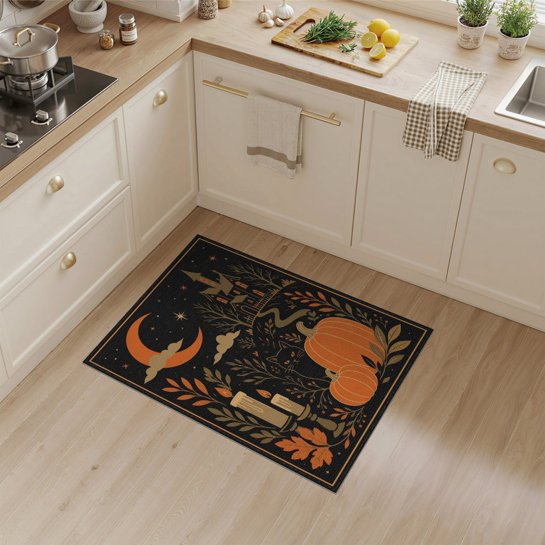 Haunted House Black Cat Pumpkin Area Rug