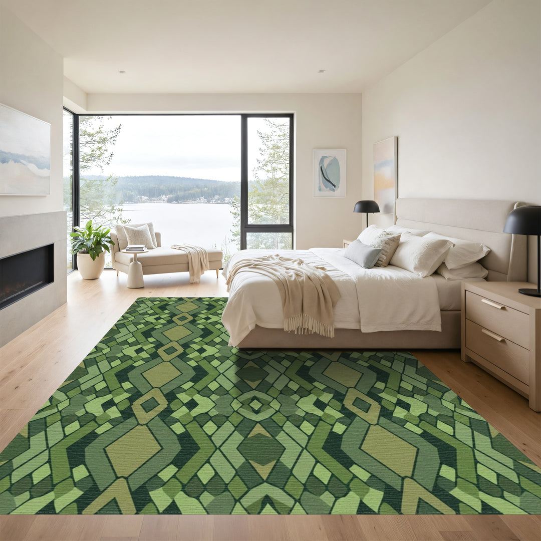 Emerald Green Diamond Geometric Rug
