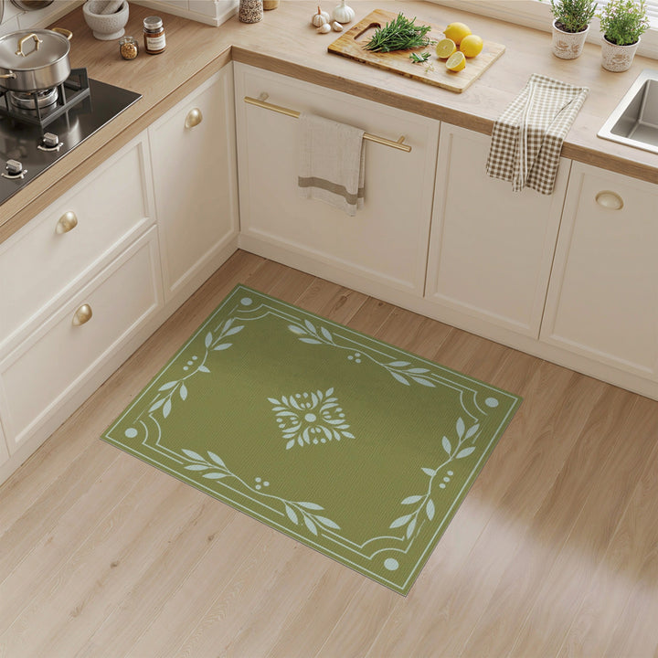 Green Floral Vintage Area Rug