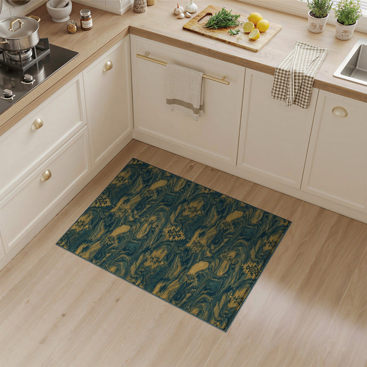 Teal Gold Tribal Heritage Area Rug