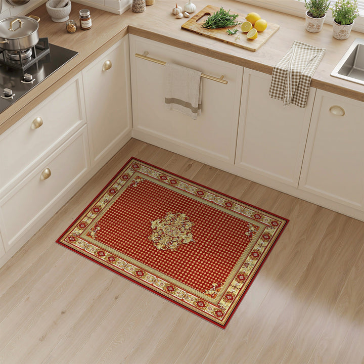 Red Traditional Persian Area Rug with Gold Medallion