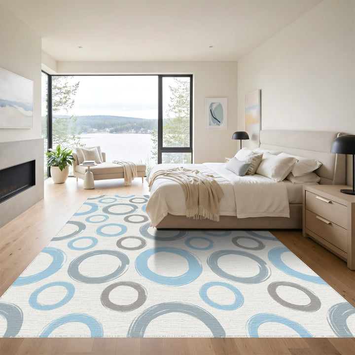 Light Blue Gray Circular Brushstroke Rug