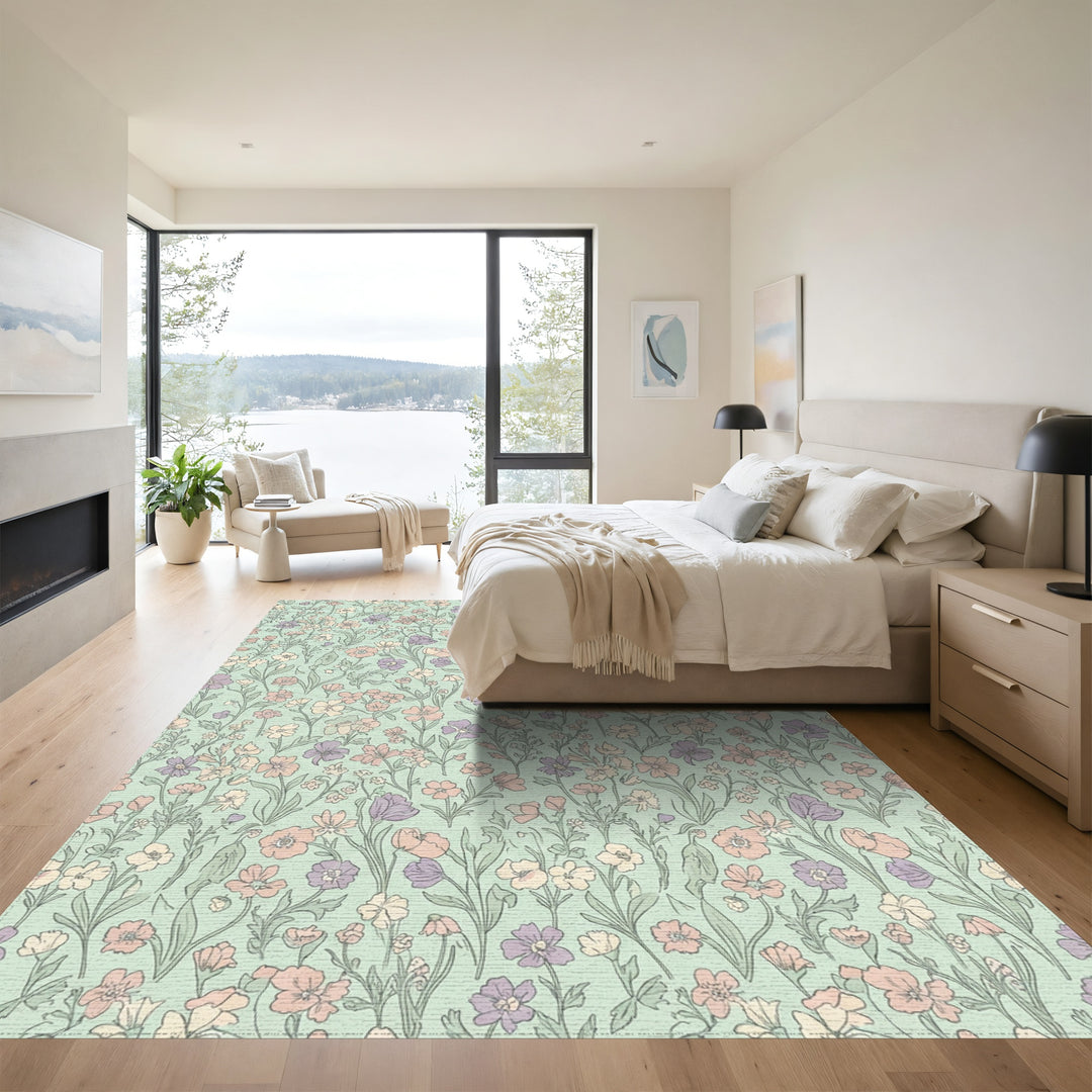Pastel Floral Meadow Garden Rug