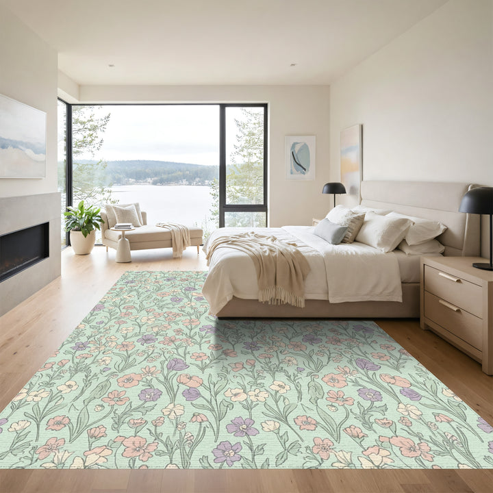 Pastel Floral Meadow Garden Rug