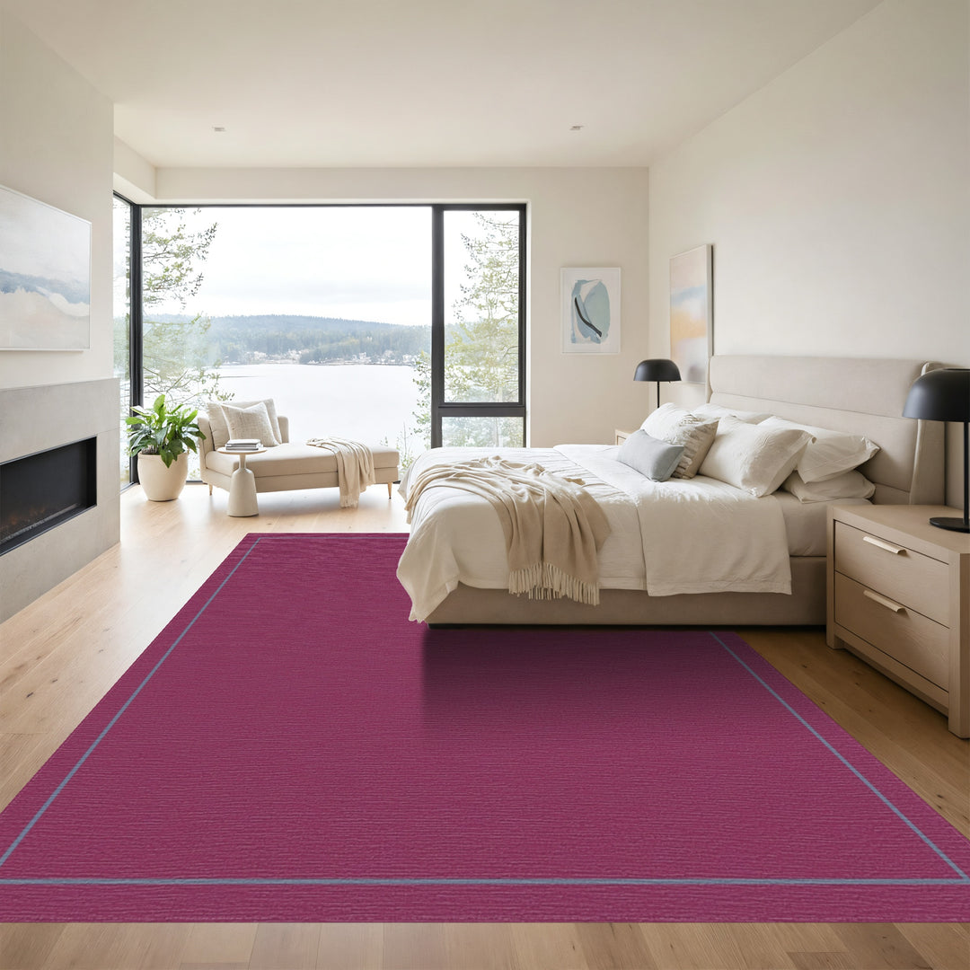 Deep Plum Geometric Border Rug