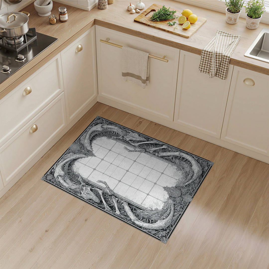 Dragon Skeleton Black White Area Rug