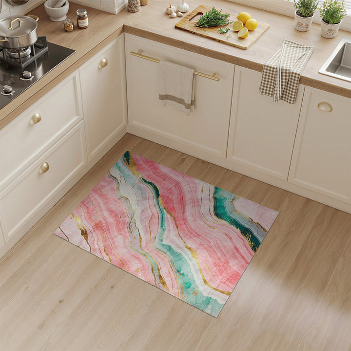 Pink Marble Gold Teal Abstract Area Rug