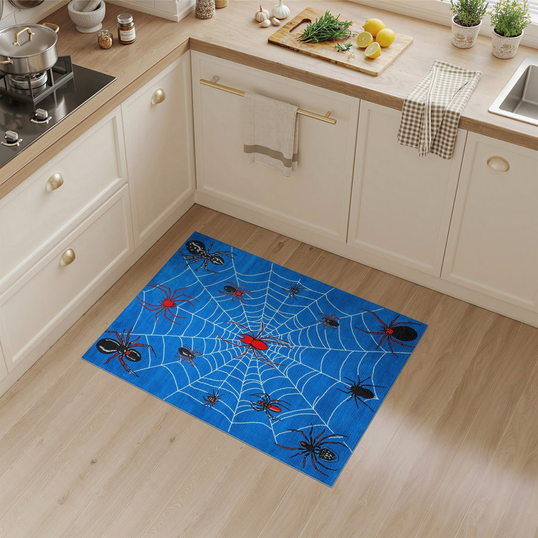 Blue Spider Web Kids Area Rug