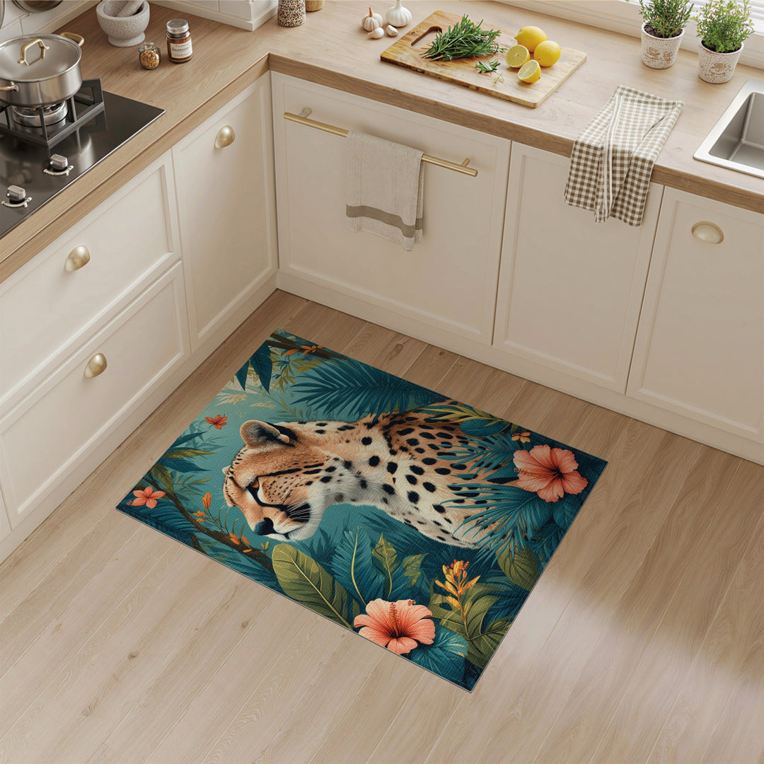 Teal Jungle Cheetah Area Rug