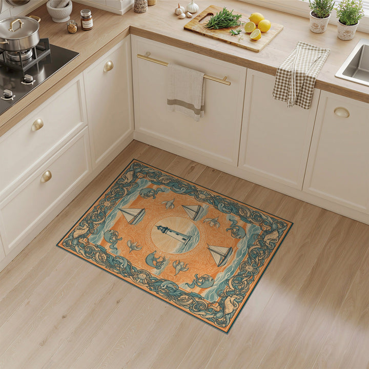 Coastal Lighthouse Octopus Area Rug