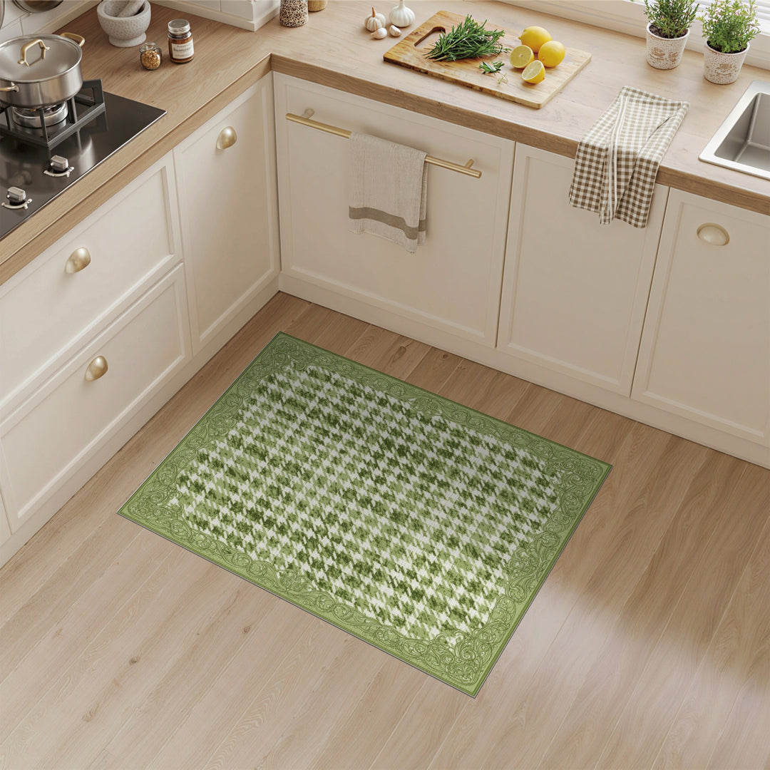 Distressed Vintage Green Checkered Distressed Vintage Area Rug