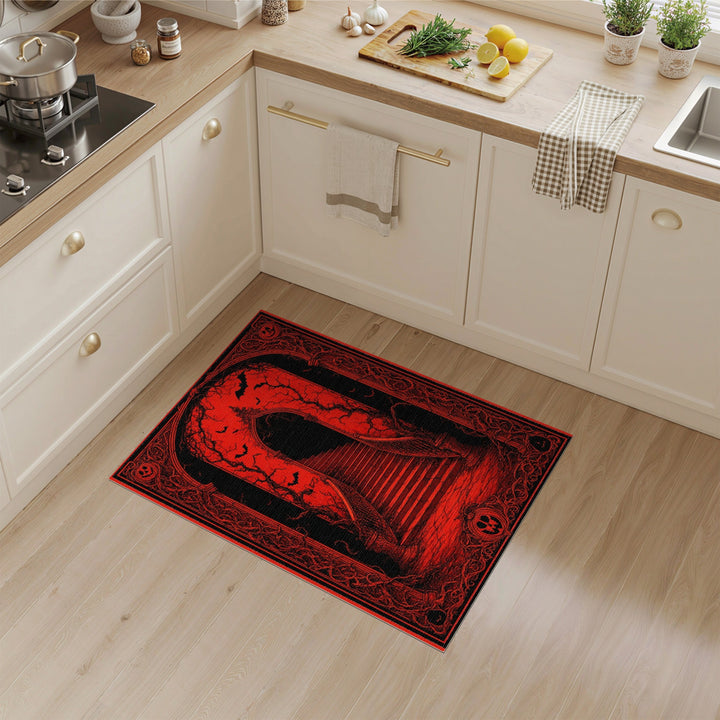 Red Gothic Distressed Vintage Staircase Rug