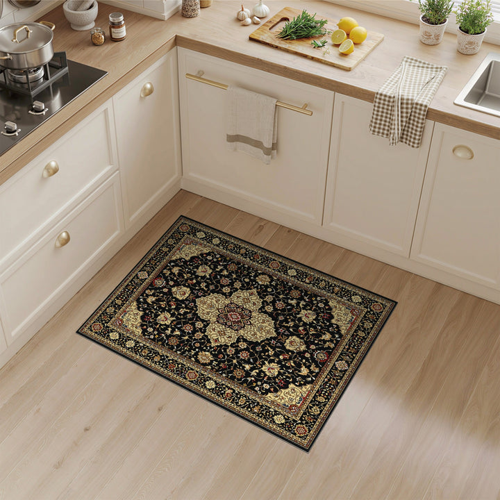 Black Traditional Persian Medallion Area Rug