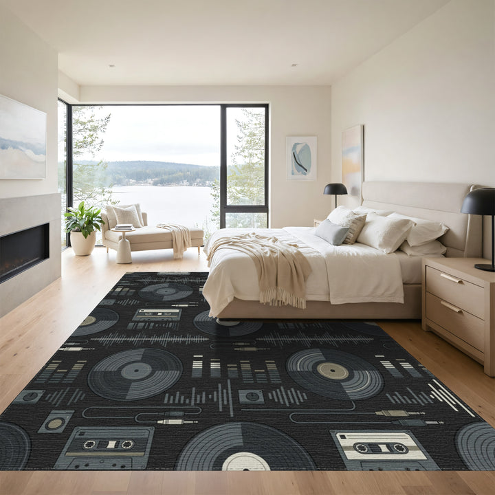 Retro Vinyl Cassette Equalizer Graphic Rug