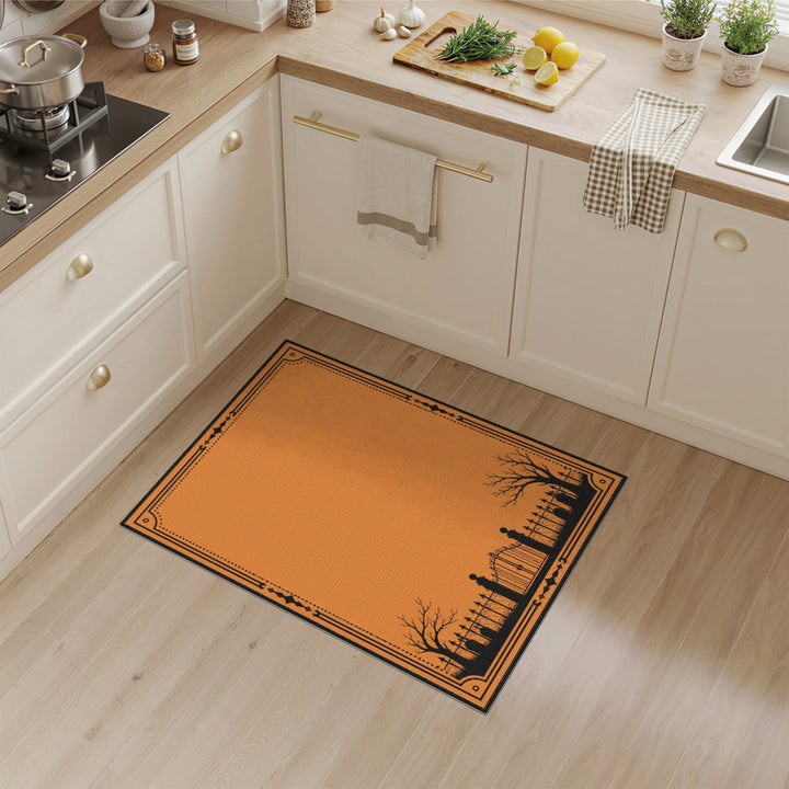 Orange Graveyard Gate Silhouette Area Rug