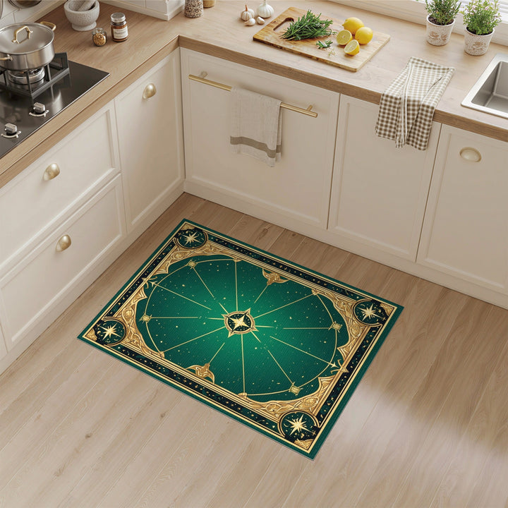Geometric Modern Green Celestial Starburst Area Rug