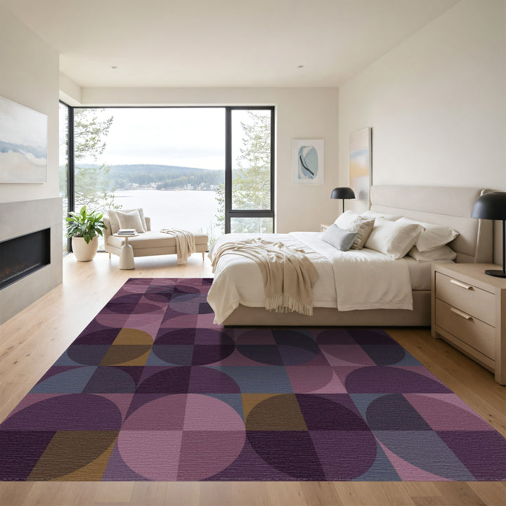 Deep Plum Geometric Quarter Circle Rug