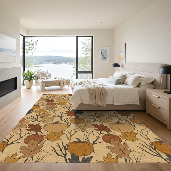 Autumn Pumpkin Leaf Garland Rug
