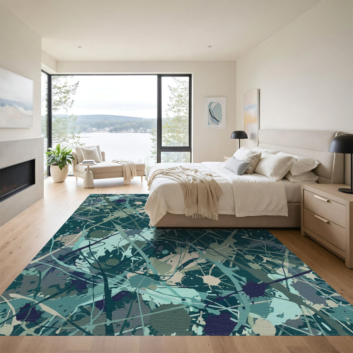 Splash Paint Abstract Teal and Tan Canvas Rug