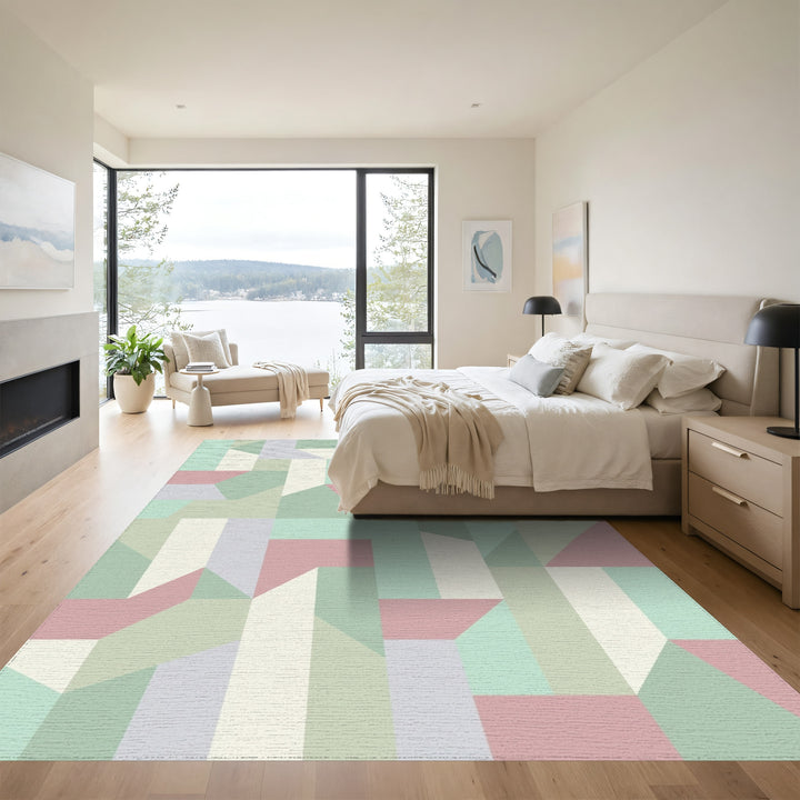 Pastel Geometric Interlocking Block Rug