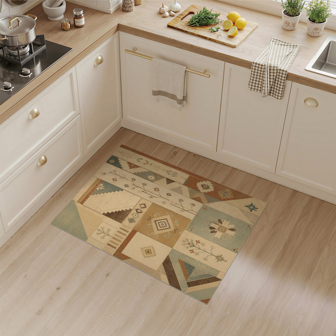Heritage Tribal Patchwork Area Rug in Beige
