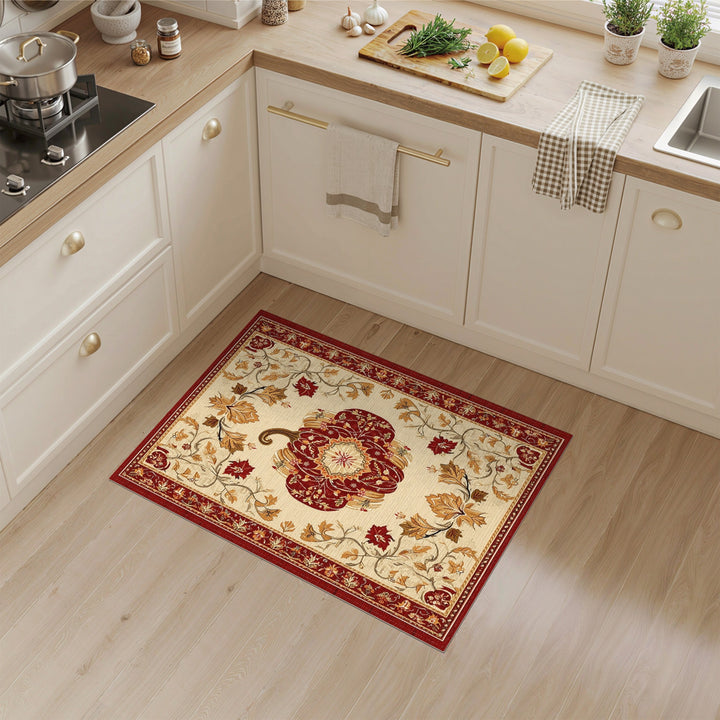 Red Pumpkin Autumn Floral Area Rug