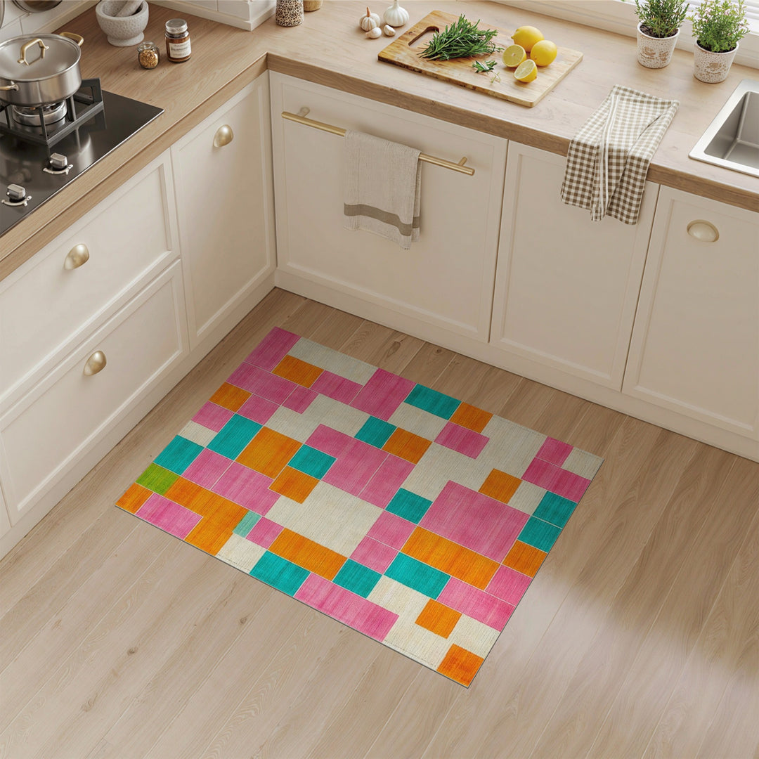 Vibrant Geometric Multi-Color Block Multi-color and Patterns Area Rug