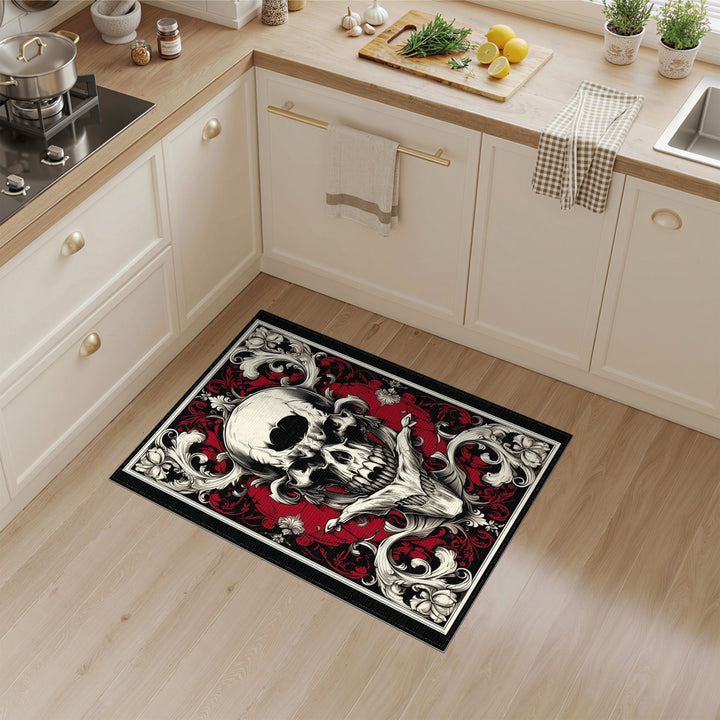 Skull and Crossbones Floral Area Rug