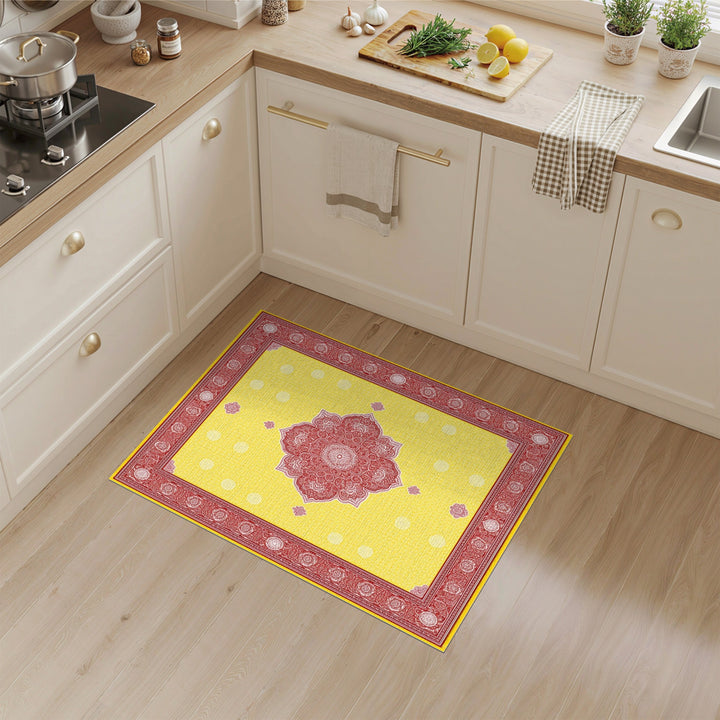 Yellow Red Mandala Floral Area Rug