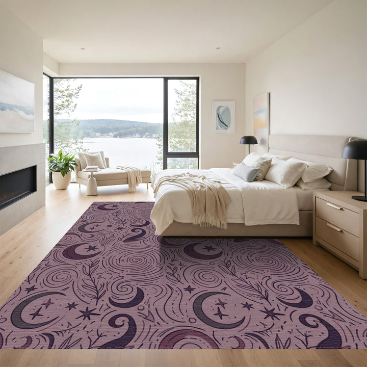 Mystical Crescent Moon Starry Night Swirls Rug