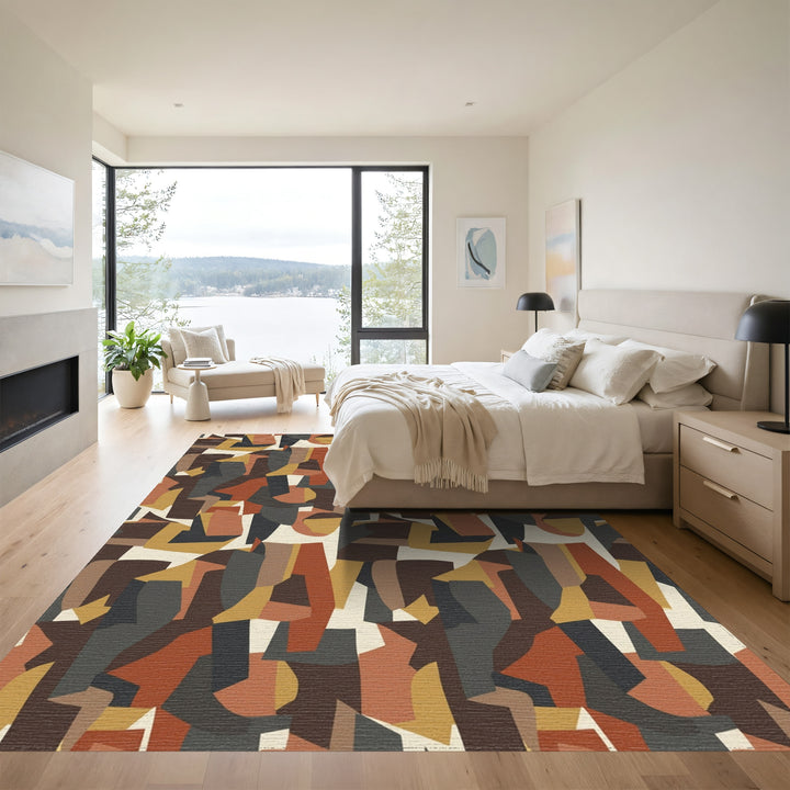 Earthy Ochre Abstract Collage Rug