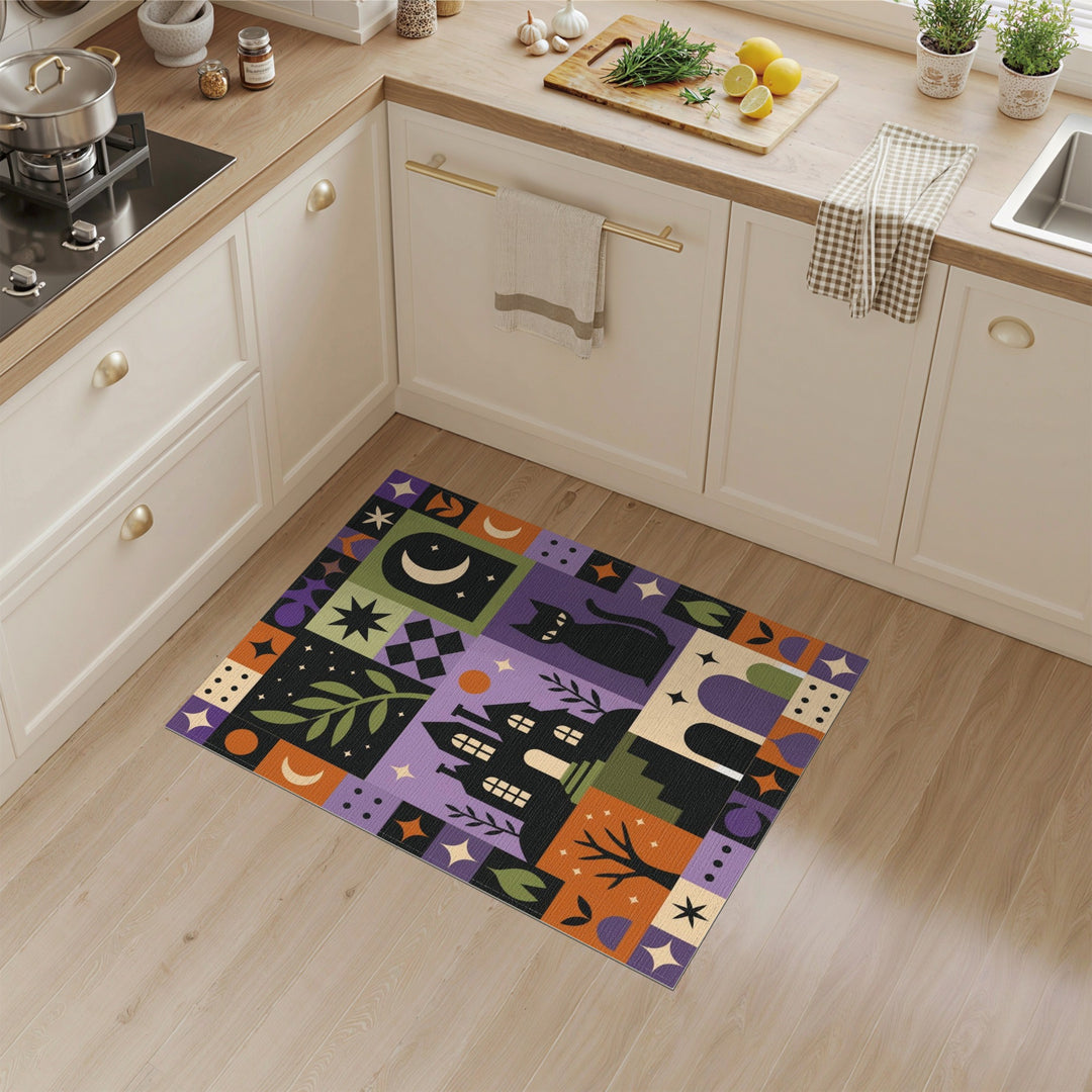 Black Cat Patchwork Geometric Area Rug