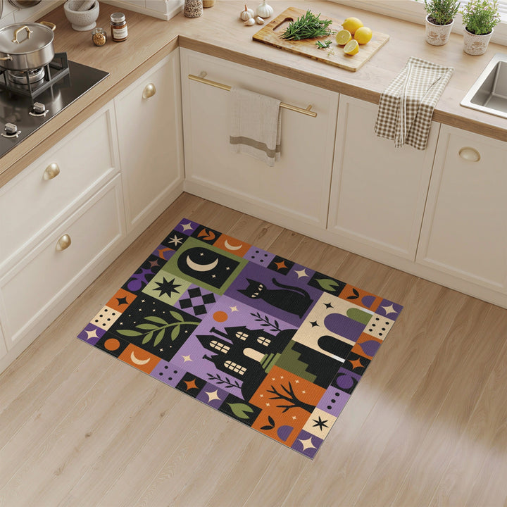 Black Cat Patchwork Geometric Area Rug