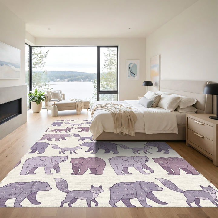 Lavender Bear Fox Folk Art Rug