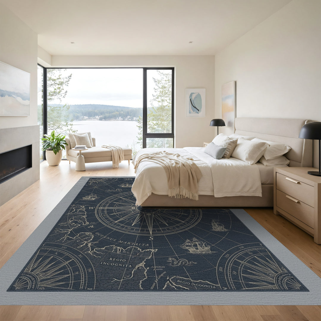 Nautical Navy Compass Rose Ships Rug