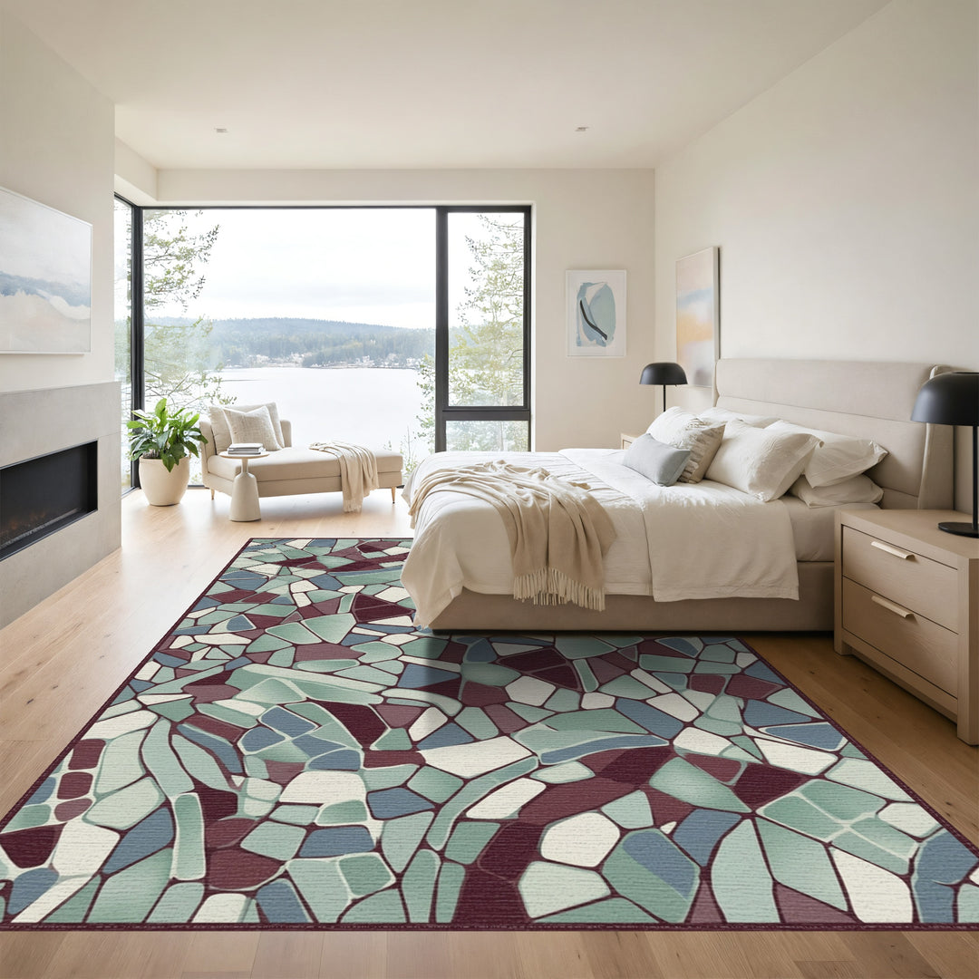 Crimson Teal Broken Stone Mosaic Rug