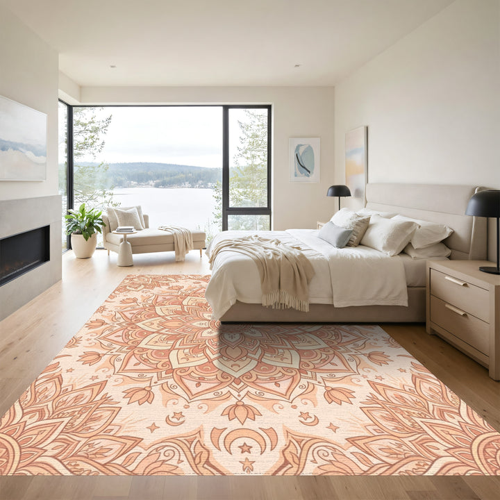 Peach Mandala Celestial Lunar Blossom Rug