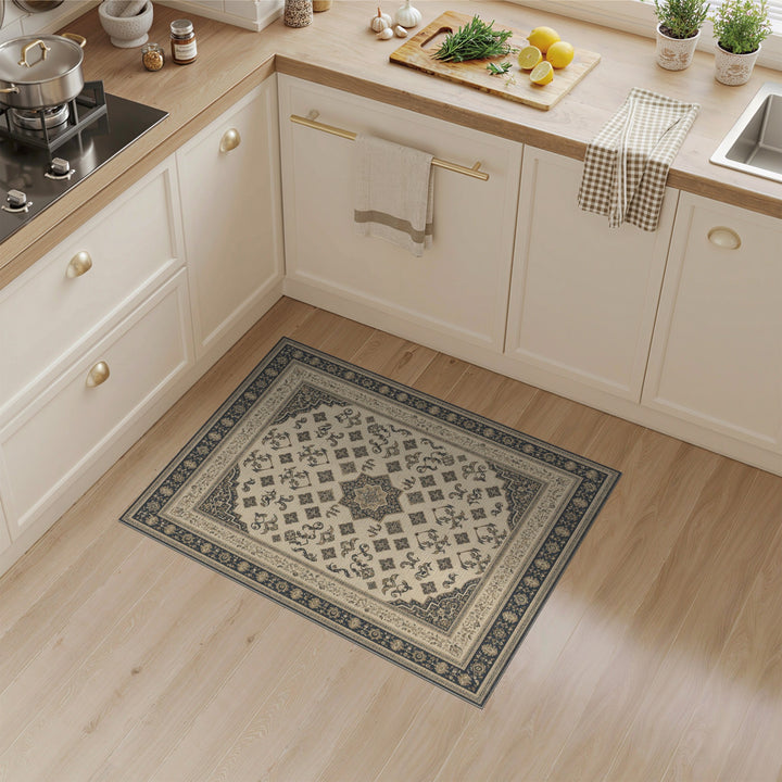 Traditional Persian Beige and Neutral Beige Persian Medallion Area Rug