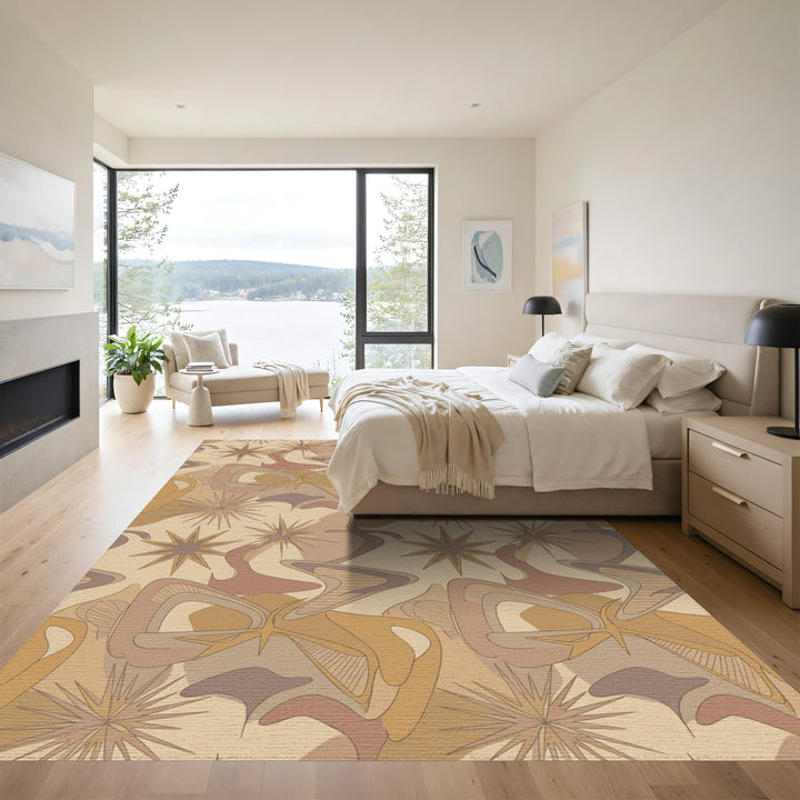 Retro Starburst And Swirl Abstract Rug