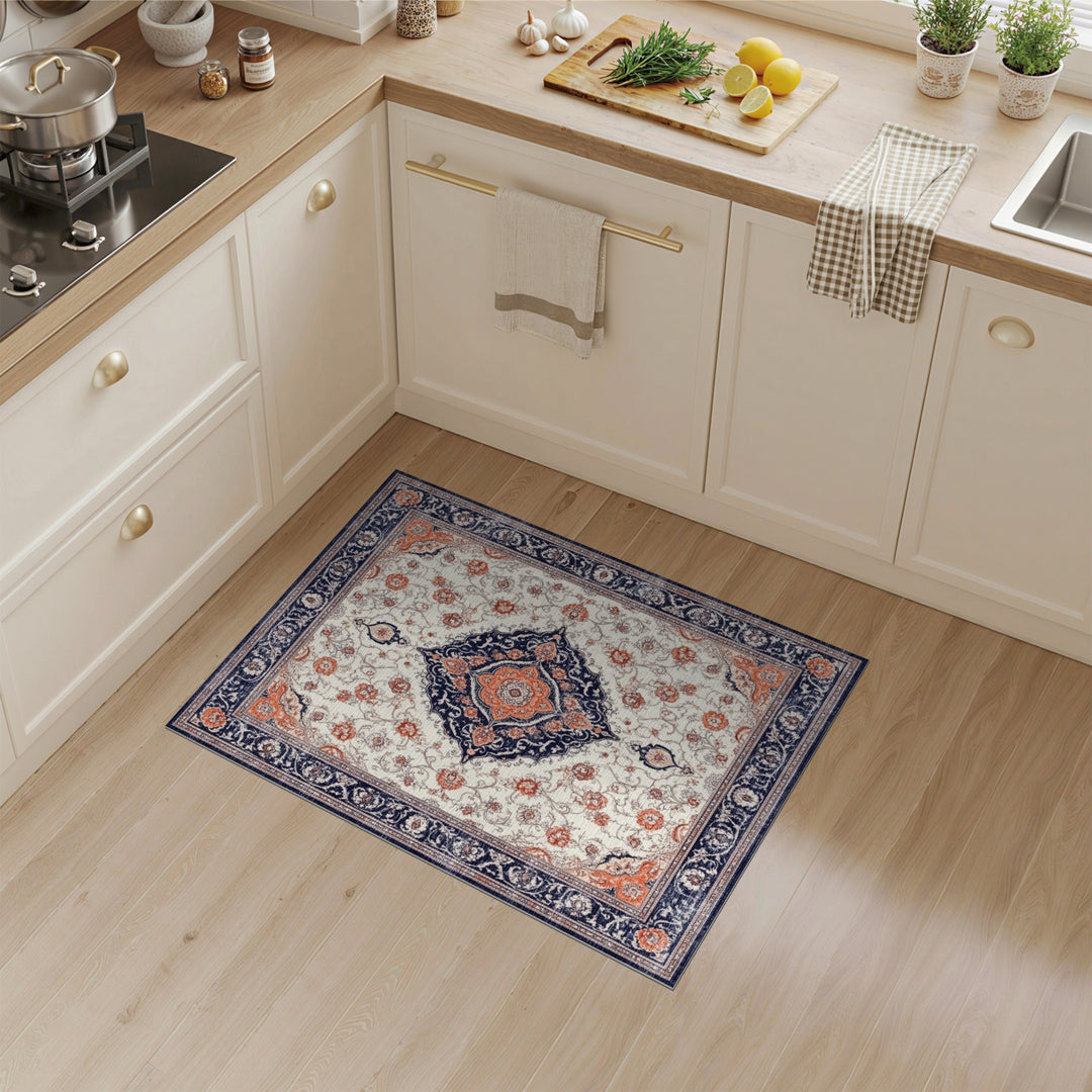 Navy Blue Floral Persian Area Rug
