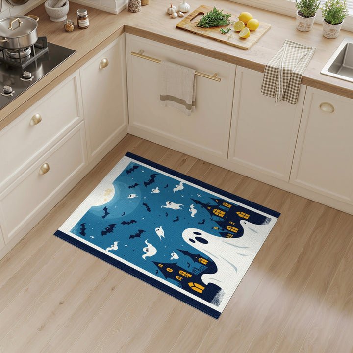 Halloween Ghosts and Bats Blue Area Rug