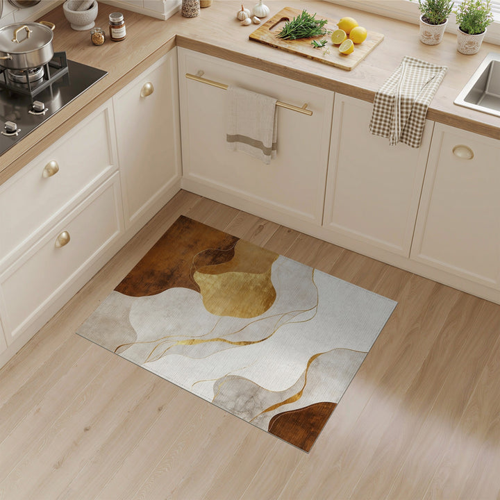 Abstract Beige Gold Flow Area Rug
