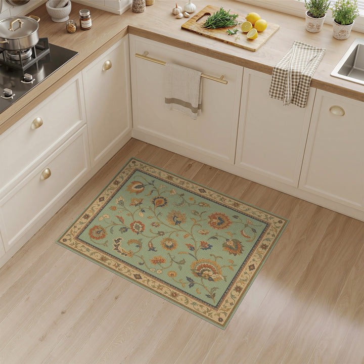 Blue and Teal Vintage Teal Floral Area Rug