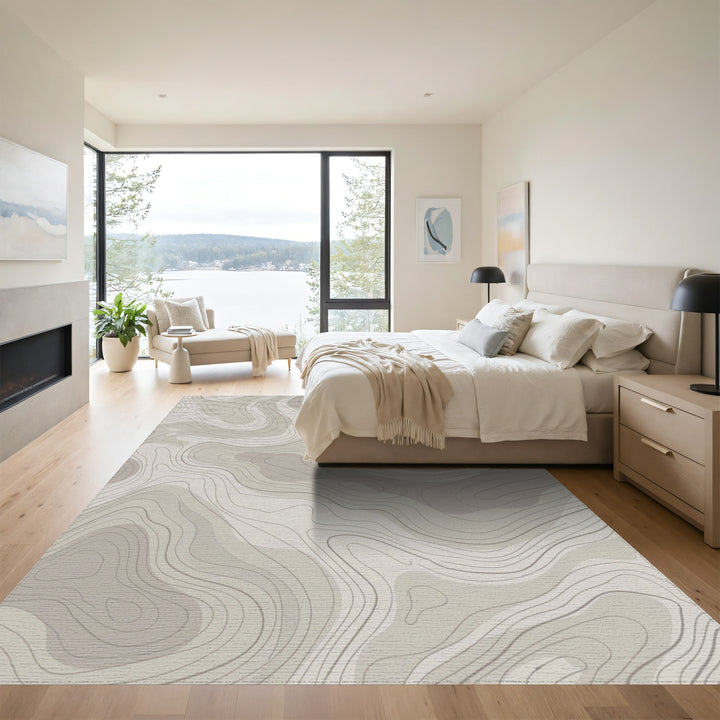 Beige Topographic Contour Lines Rug