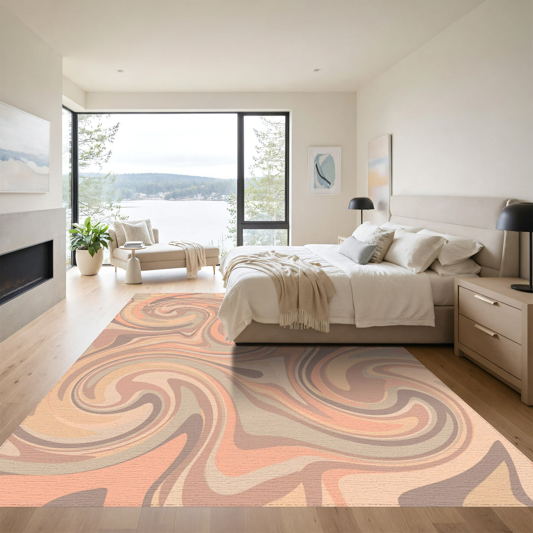 Peachy Swirl Marble Abstract Rug