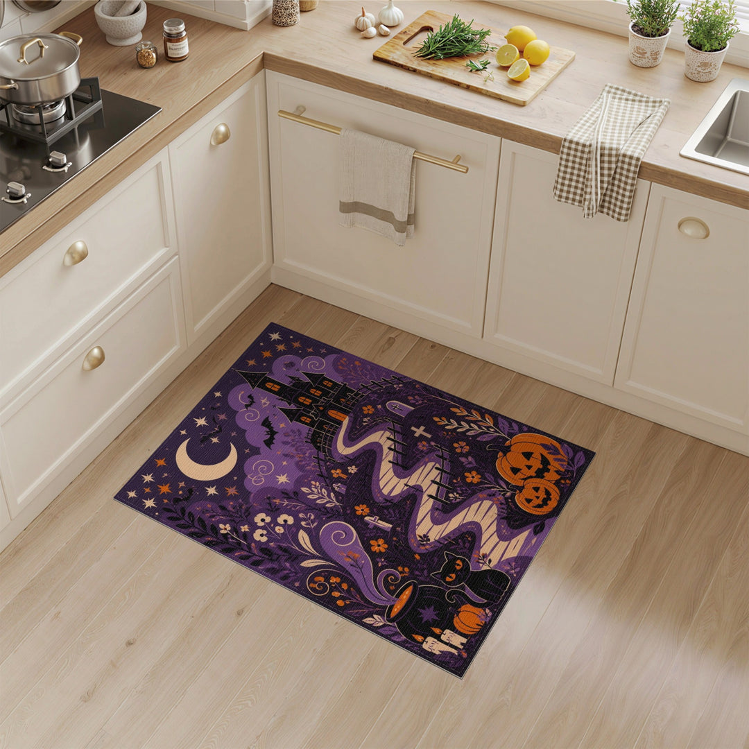 Purple Halloween Castle Kids Area Rug