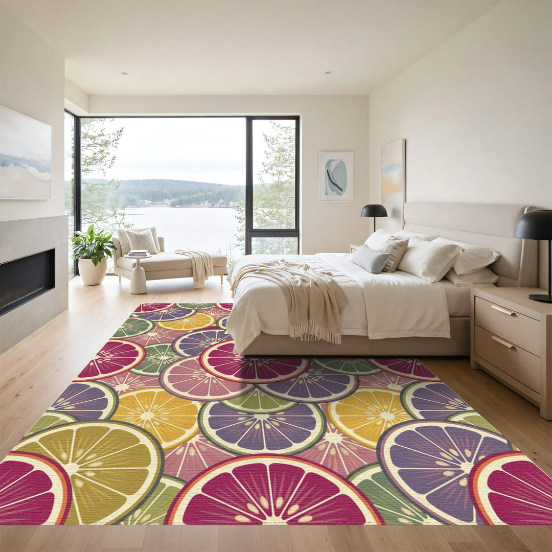 Citrus Slices Vibrant Yellow Purple Rug