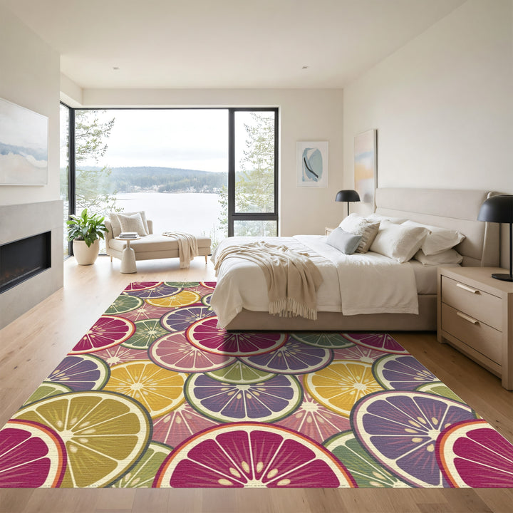 Citrus Slices Vibrant Yellow Purple Rug