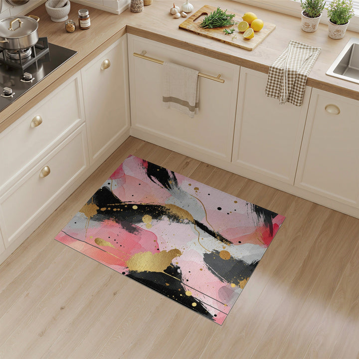 Pink Abstract Gold Splatter Area Rug